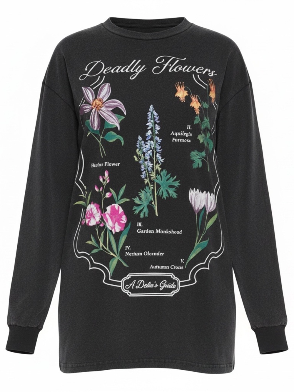 Dolls Kill Deadly Flowers Graphic Long Sleeve Sweater - Black